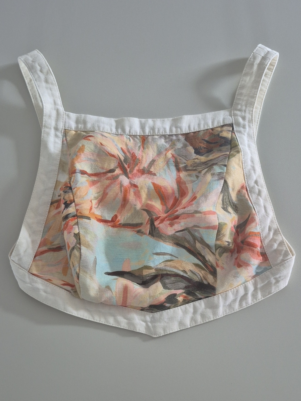 Significant Other Floral Painted Print Square Neck Crop Top - White Trim, Size 4